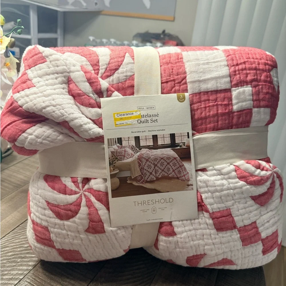 Threshold Pink and White Quilted Bedding